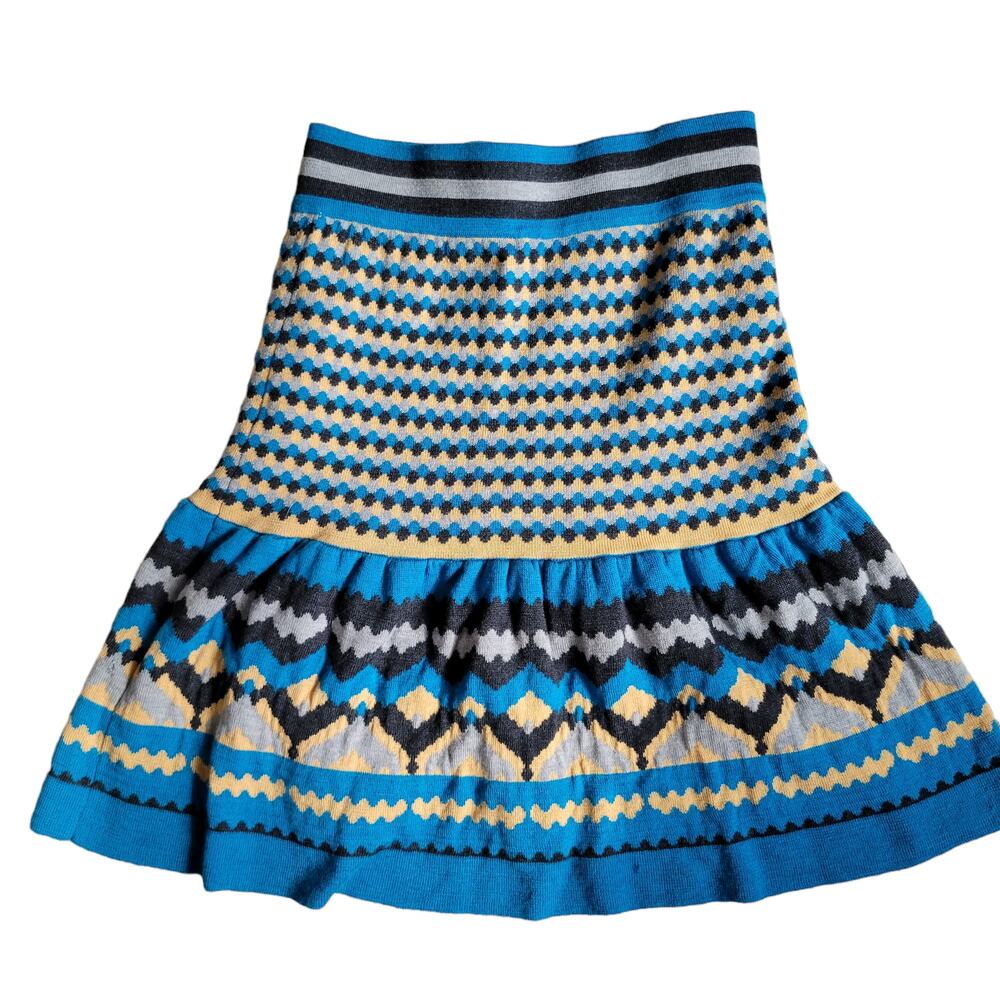 Anthropologie Women Merino Wool Skirt Fair Isle Ruffle Hem Geometric Small